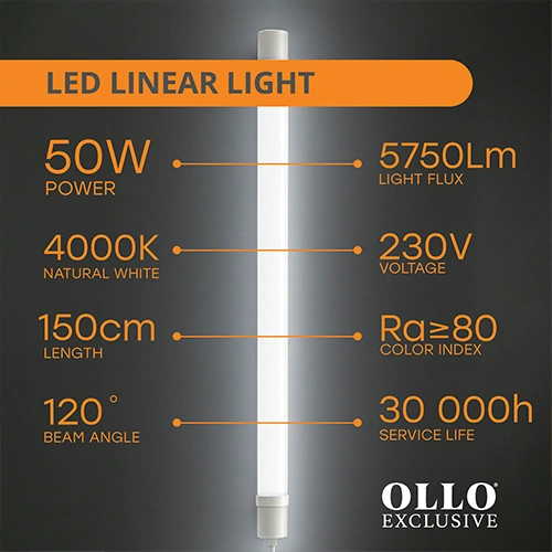 LED Mitrumizturīgs lineārais gaismeklis 150cm, 50W, 4000K