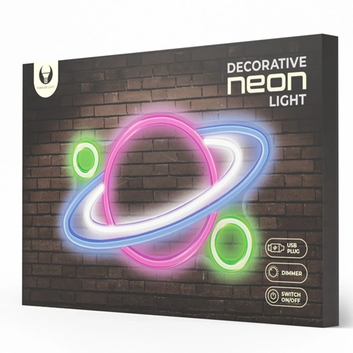 LED Neona gaismas izkārtne - planeta, daudzkrāsains