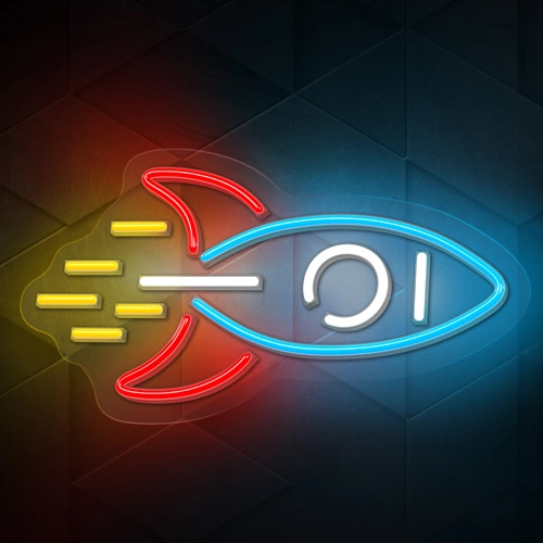 LED Neona gaismas izkārtne - raķete, daudzkrāsains