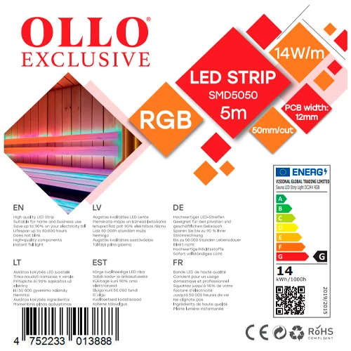 LED Lente saunai un pirtij 2835, RGB, IP68, 24V, 14W