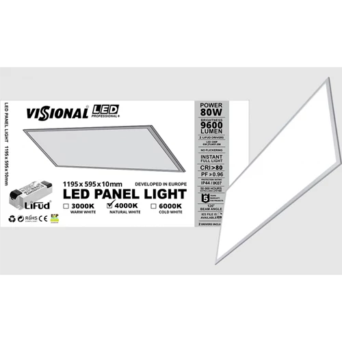 LED Panel with OSRAM diodes 60x120 cm, 80W, 4000K, Professional+
