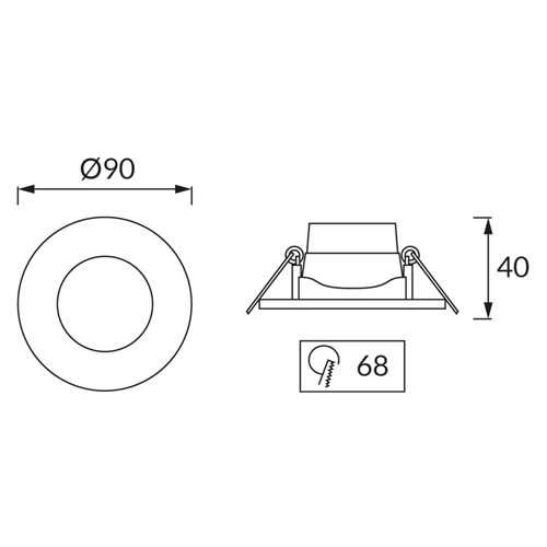 LED Iebūvējamais gaismeklis EWA, 7W, silti-neitrāli-auksti balts, 900Lm, IP54, Ø 90x40 mm