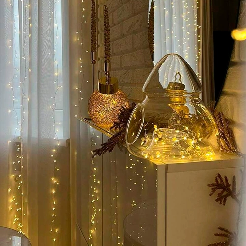 LED Ziemassvētku virtene - aizkari vara stieple, 3x3m, silti balts, 31V, IP44, 1200LED