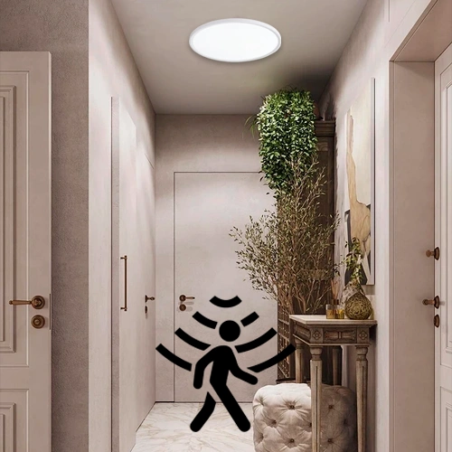 LED Ūdensizturīgs gaismeklis ar PIR kustības sensoru 40W, 3CCT, 4800Lm, IP44, Ø 500 x 27 mm