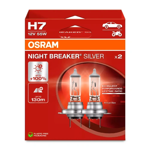 Halogēna spuldzes, H7, 55W, 12V, 1500Lm, NIGHT BREAKER SILVER sērija