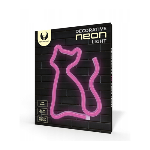 LED Neona gaismas izkārtne - KAĶIS ROZĀ