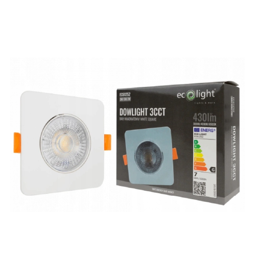 LED recessed light 3W, 5W, 7W, 3000K, 4000K, 6500K, 430 lm, 60°, white, square shape