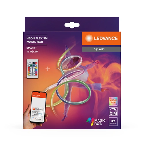 Viedā neona LED lente ar pulti 3m, 5W/m, RGB, IP44