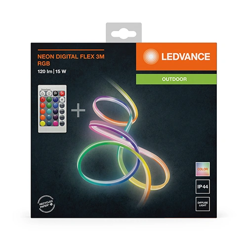 Neona LED lente ar pulti 3m, 5W/m, RGB, IP44