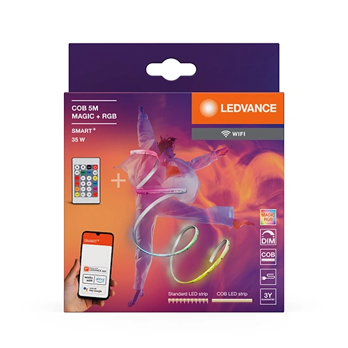 Viedā LED COB lente ar pulti 5m, 7W/m, RGB, IP20