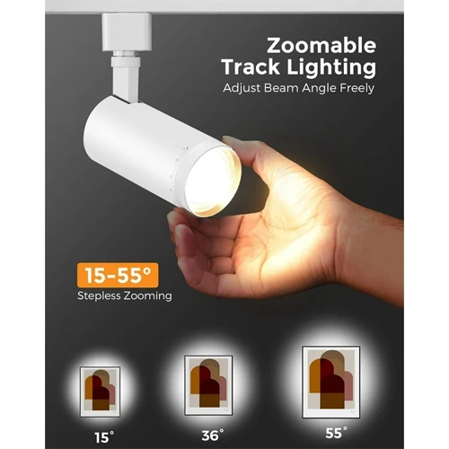 Trīsfāžu LED sliežu gaismeklis ar regulējamo gaismas leņķi 15-55°, 20/25/30W, CCT, 100Lm/W, IP20