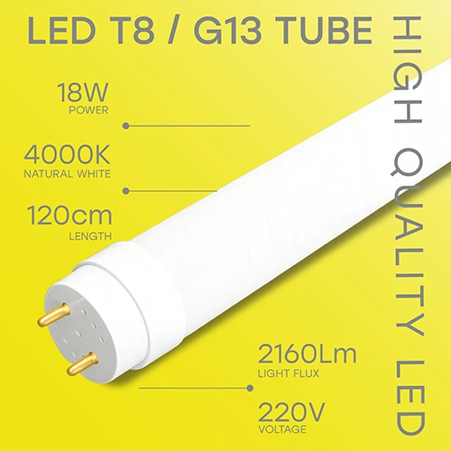 LED spuldze T8, 120 cm, 18W, 4000K, 2160Lm, IP20