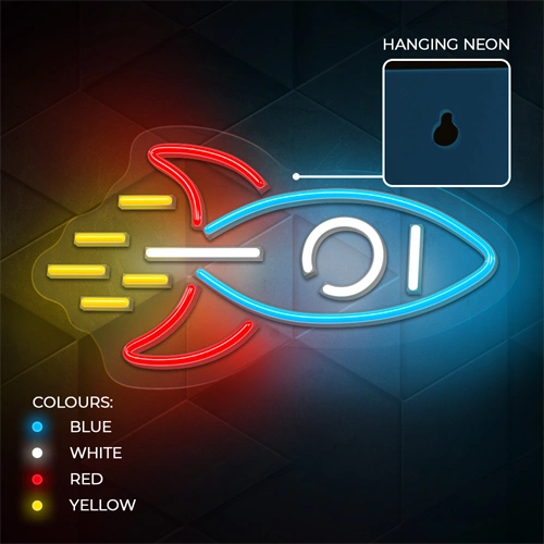 LED Neona gaismas izkārtne - raķete, daudzkrāsains