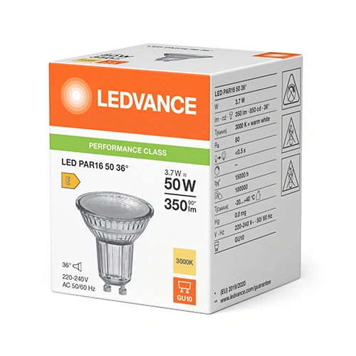 LED spuldze GU10, 3,7W, 36°, 3000K, 350 Lm