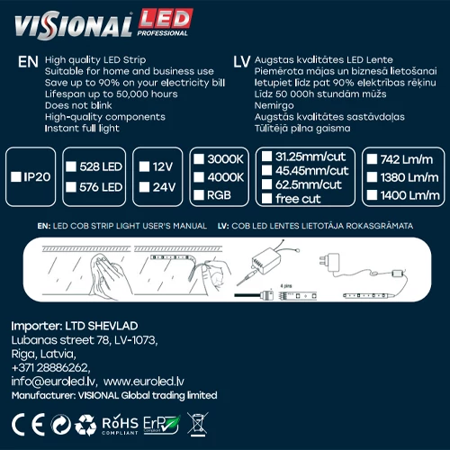 LED лента COB 4000K, IP20, 12V, 14W