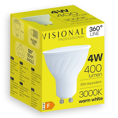 LED spuldze GU10, 4W, 120°, 3000K, 400Lm