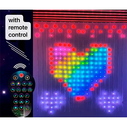 LED Ziemassvētku virtene - aizkari ar pulti un SMART vadību, 1.6x1.6m, daudzkrāsaina, 7V, IP44, 256LED
