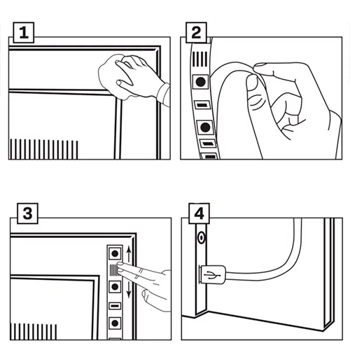 LED Lente ar pulti televizora apgaismojumam, 8W, RGBW, 5V USB, 2x 1m, IP20