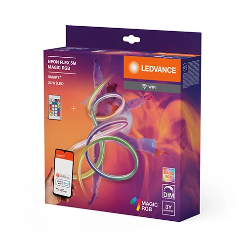 Viedā neona LED lente ar pulti 5m, 4.8W/m, RGB, IP44