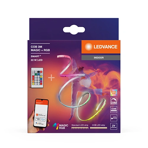 Smart LED COB strip with remote 3m, 7.3W/m, RGB, IP20