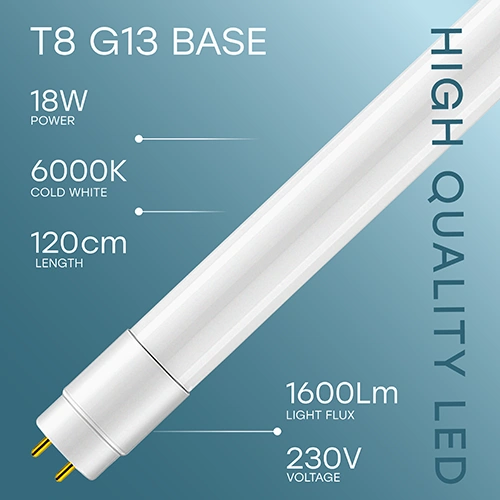 LED spuldze T8, 18W, 120cm, 1600lm, 6000K, elektrības pieslēgums no divām pusēm!