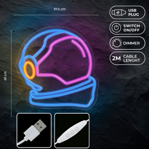 LED световая неоновая панель-вывеска - астронавт, многоцветная