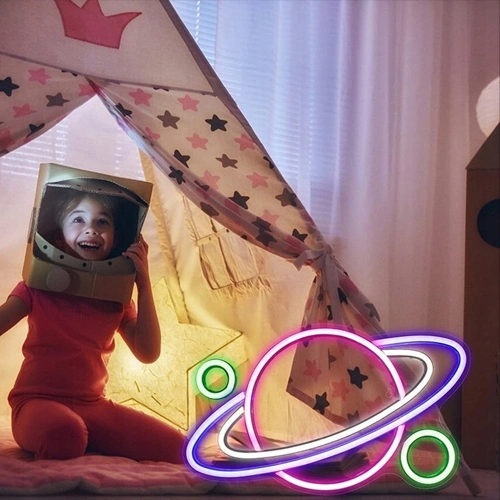 LED Neona gaismas izkārtne - planeta, daudzkrāsains