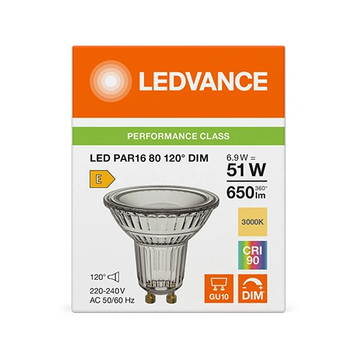 Dimmable LED bulb GU10, 6.9W, 120°, 3000K, 650Lm
