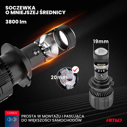 LED spuldzes H7/H18, 60W, 6000K, 9-36V, PL Lens sērija