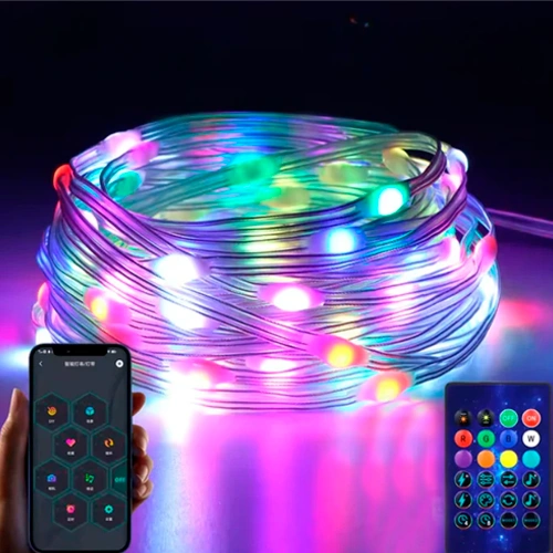 LED Ziemassvētku virtene ar pulti un SMART vadību, 10m, daudzkrāsaina, USB 5V, IP44, 100LED