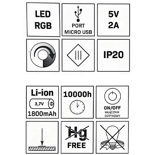 LED galda lampa, naktslampa - bumbiņa CANDY, 2W, RGB, IP20, Ø12cm