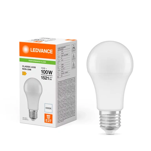 LED Лампа E27, A100, 13W, 4000K, 1521lm, 180°