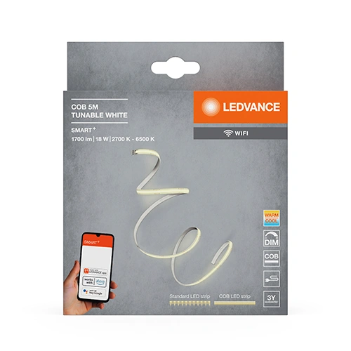 Viedā LED COB lente 5m, 3.6W/m, 2700-6500K, IP20