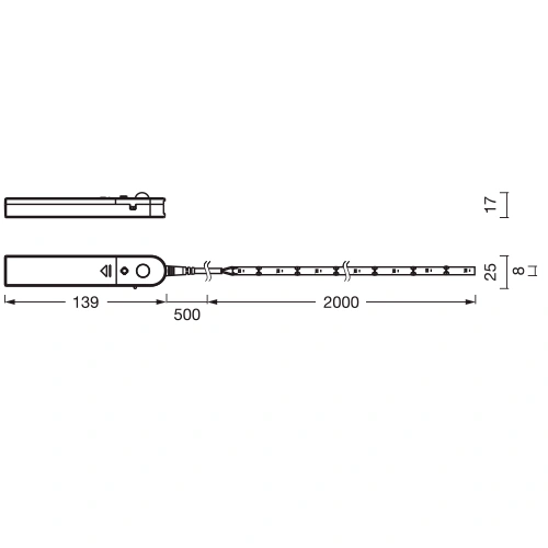 LED лента на батарейках с датчиком движения, 2m, 3.6W, 3000K, IP20