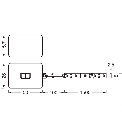 LED lente ar sensoru 1.5m, 3.6W/m, 4000K, IP20