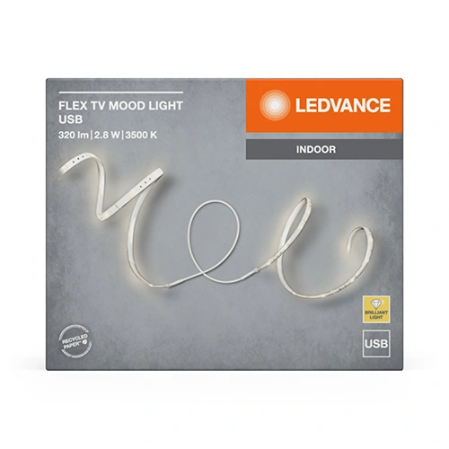 LED lente TV fona apgaismojumam, 1.5m, 2.8W, IP20, 3500K, USB