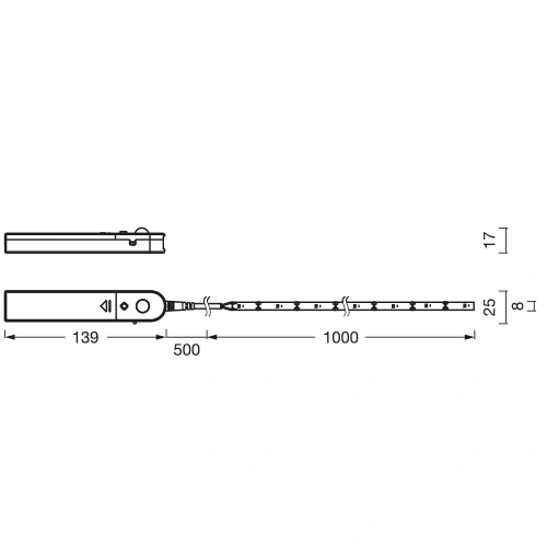 LED лента на батарейках с датчиком движения, 1m, 2W, 3000K, IP20
