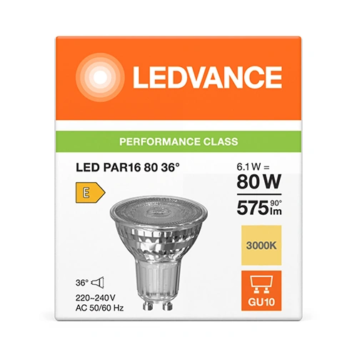 LED Bulb GU10, 6.1W, 3000K, 575Lm, 36°