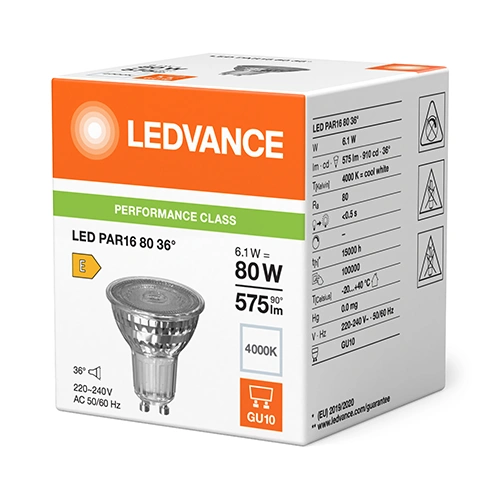 LED bulb GU10, 36°, 6.1W, 575lm, 4000K