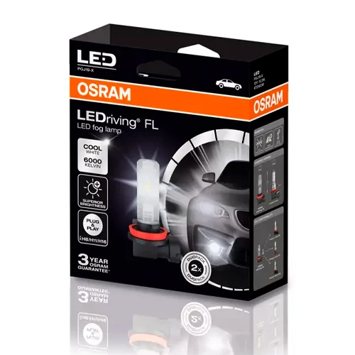 LED лампы H8/H11/H16, 8W, 6000K, 12V, серия LEDriving FL