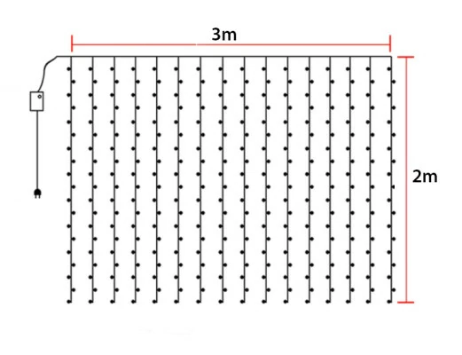 LED Ziemassvētku virtene - aizkari ar zvaigznēm vara stieple un pulti 3x2m, silti balta, USB, IP20, 200LED