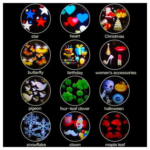 Ūdensizturīgs lāzerprojektors dārzam un mājai - 12 slaidi - kārtiņas