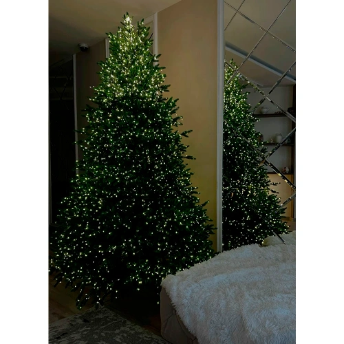 LED Ziemassvētku diožu virtene 100m uz vara stieples RASA ar pulti, 1000LED, silti balta, IP44