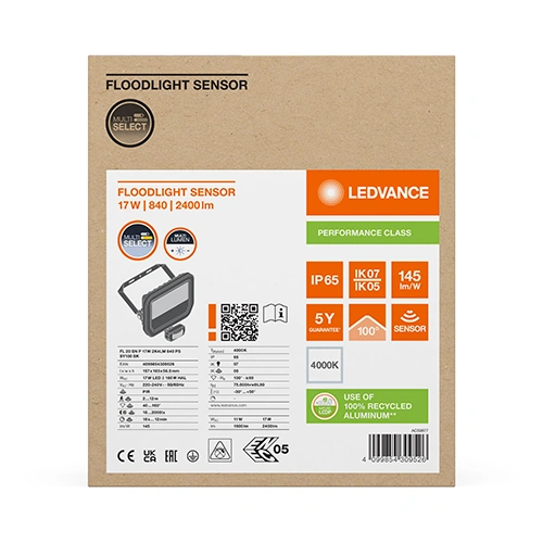 Уличный LED прожектор с сенсором 17W/11W, 4000K, IP65, 2400/1600Lm, FLOODLIGHT SENSOR 20