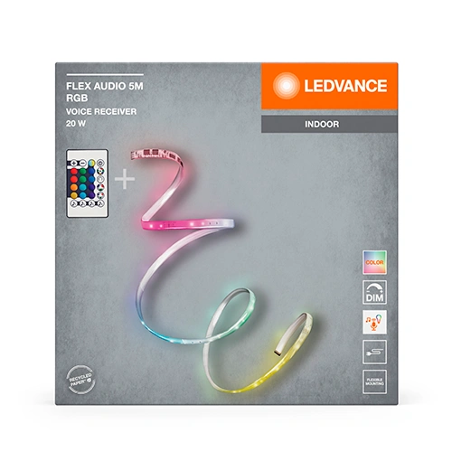 LED COB lente ar pulti un audio uztvērēju 5m, 4W/m, RGB+WW, IP20