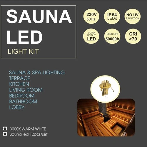 LED Zvaigžņotā debess komplekts, saunām, bērnu istabām, vanas istabām, 12 gaismekļi, 3000K, IP54, 70°, zelts korpuss