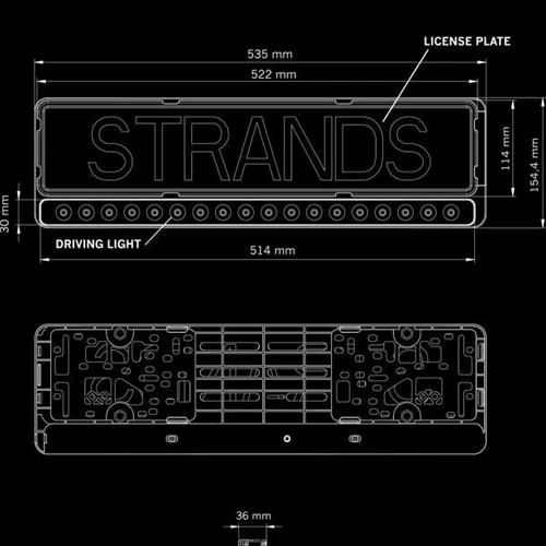 Auto numura zīmes rāmis ar LED apgaismojumu, 90W, 9-36V, 9000Lm, 5000K, NUUK E-LINE BLACK LED BAR 20