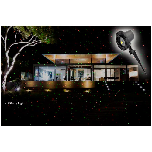 Ūdensizturīgs lāzerprojektors dārzam un mājai - sarkana un zaļa lazera projekcija