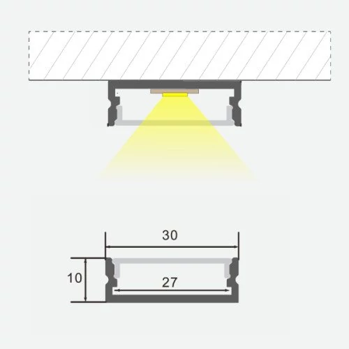Anodēts alumīnija profils 1-2 LED lentes rindām HB-30X10