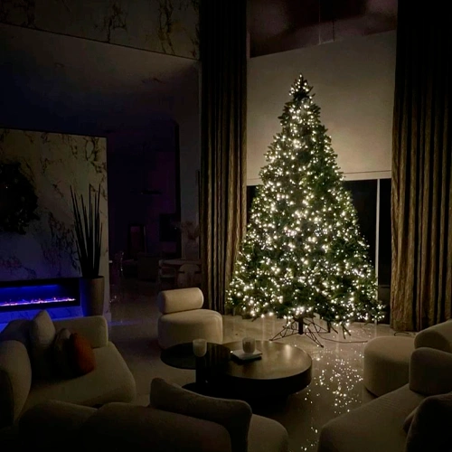 LED Ziemassvētku diožu virtene 200m uz vara stieples RASA ar pulti, 2000LED, silti balta, IP44